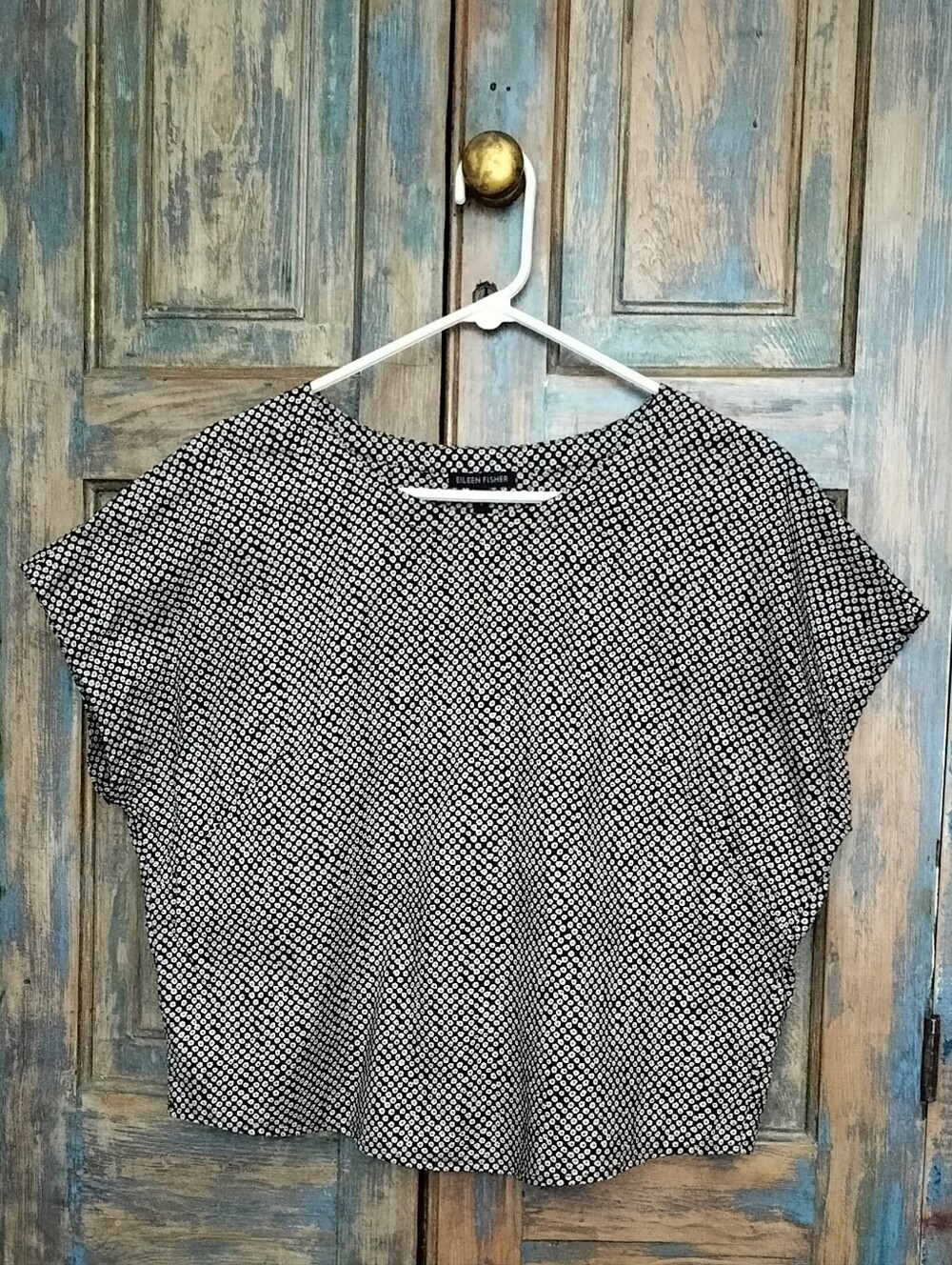 Eileen Fisher Boxy Cropped Organic Cotton Top, Pleated Back, Sz. Small